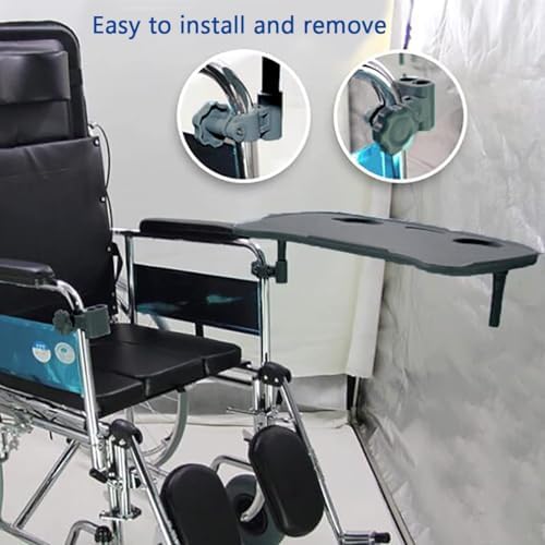 Wheelchair Tray Table - Removable Wheelchair Desk Lap Board Eating Aid for Nursing Patient, Fits Wheelchair Arms of Distance 16" - 20" (Black)