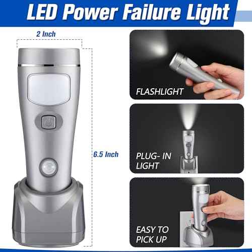 Enhon 6 Pack Rechargeable 4-in-1 LED Emergency Lights, Plug-in Flashlights with Motion Sensor Night Light, Auto-On Power Failure Light for Home, Hurricane, and Outage Supplies