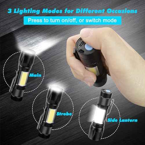 KunHe 10 Pack USB Rechargeable Mini Small LED Flashlights Bulk Camping Lantern Flashlight Bright High Lumens EDC Flash Light