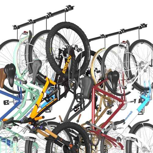 Adjustable Ceiling Mounted Bike Rack for Garage, Hold 4-8 Bikes, Hanger for Space-Saving Storage - adjustable ceiling hooks, nice Bicycle stand.