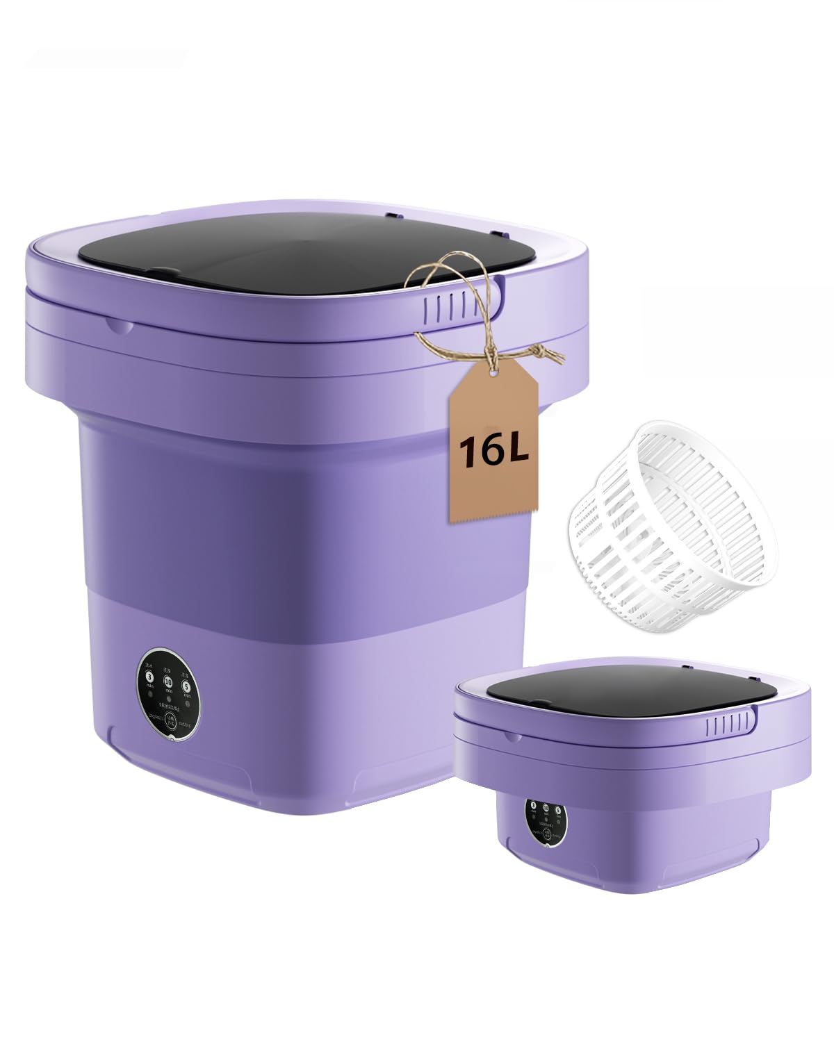 Portable Washing Machine, 16L Mini Washer for Apartments, RV & Travel | Folding Clothes Washer with Spin Basket & 3 Modes | Compact Washing Machine for Underwear, Socks, Baby Clothes (Purple)
