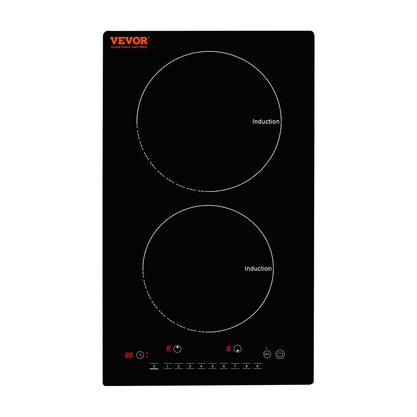 VEVOR Electric Cooktop, 2 Burners, 12'' Induction Stove Top, Built-in Magnetic Cooktop 1800W, 9 Heating Level Multifunctional Burner, LED Touch Screen w/Child Lock & Over-Temperature Protection