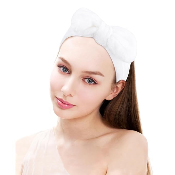 SPA Headbands for Washing Face Makeup Headbands with Bow Hair Band Women Facial Head Band Wrist Towel Wraps For Shower Face Mask Black Pink White, 12 Pack
