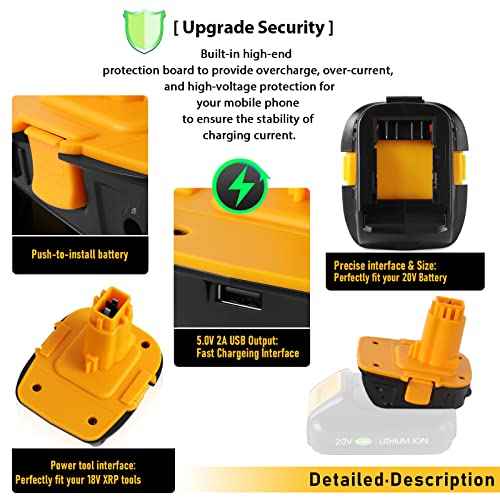 ¡¼Fast USB | Replace for Dewalt 20V to 18V Battery Adapter¡½ Converter DCA1820 for Dewalt 18V Tools Convert Dewalt 20V Battery DCB203 DCB206 to Dewalt 18V XRP NiCd NiMh Battery DC9098 DC9096 for Phone