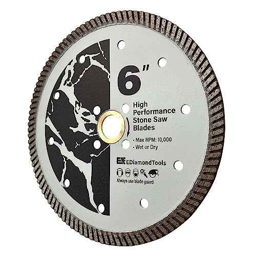 6" High Performance Diamond Saw Blades for Granite, Quartz, and Other Engineered Stones, Wet or Dry, 7/8"-5/8" Arbor