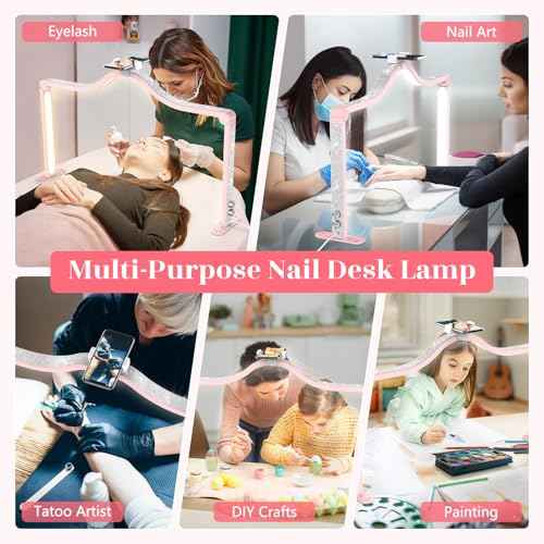Yokilly Arc Half Moon Light: 34" Shadow-Free Half Moon Light for Desk Salon - Foldable LED Desk Lamp with Stepless Brightness for Manicurist (Pink)