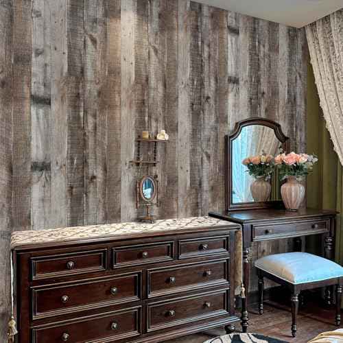 Livebor Gray Shiplap Peel and Stick Wallpaper Wood Contact Paper 17.7¡±x 120¡± Distressed Wood Wallpaper Peel and Stick Wooden Wall Gray Contact Paper Rustic Shiplap Plank for Walls and Countertops
