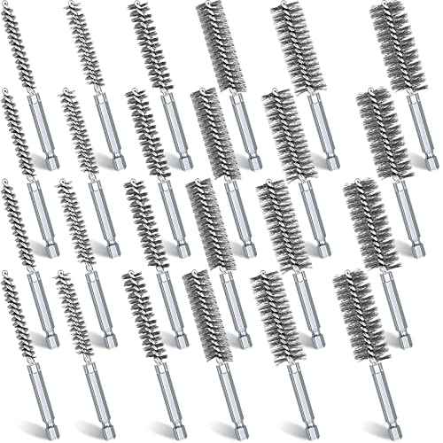 24 Pieces Bore Brush for Drill Wire Bore Brush Set Wire Cleaning Set Stainless Steel Cleaning for Power Drill Impact Driver (Stainless Steel)