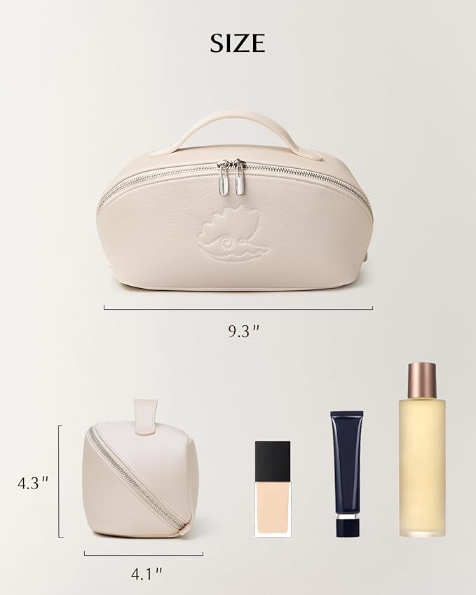 EACHY Travel Makeup Bag, Large Capacity Cosmetic Bag for Women, Waterproof PU Leather, Flat Open Portable Toiletry Bag for Skincare, Brushes & Travel Essentials