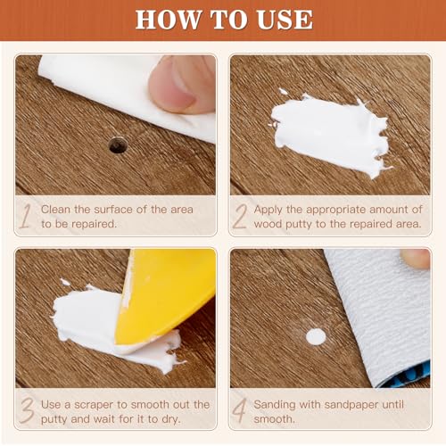 Wood Filler Putty, White Wood Putty Filler Paintable, Stainable, Sandable, 7 Ounce Furniture Repair Kit, Quickly Repair Holes, Cracks, Chips and Scorched Areas of Wooden Furniture Floor,Easy to Use