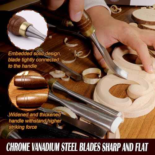 12-Piece Wood Carving Chisel Set - CR-V 60 Steel Multi-Shape Edge Gouges Carving tool for Woodworking Beginners and Professionals with Storage Case