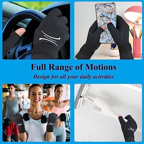 2 Pairs Copper Arthritis Gloves for Women Men, Fingerless Compression Gloves Relieve Hand Pain, Typing Gloves for Arthritis, Carpal Tunnel, Tendonitis, RSI with Adjustable Wrist Strap (Large/X-Large)