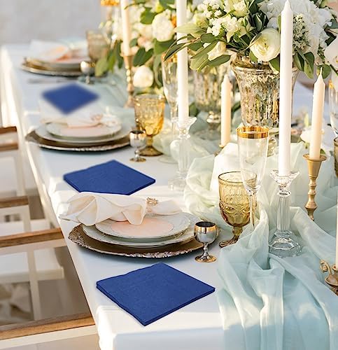 50 Pieces 2-ply Navy Blue Napkin Cocktail Napkins Beverage Napkins Dessert Napkins Disposable Paper Napkins for Wedding Birthday Party Paper Dinner Napkins navy napkins