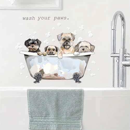 Cute Puppy Bubble Bath Wall Stickers, sacinora Dog Bathtub Pet Wall Decals Removable Vinyl Peel and Stick for Bathroom Nursery Bedroom Art Home Decorations