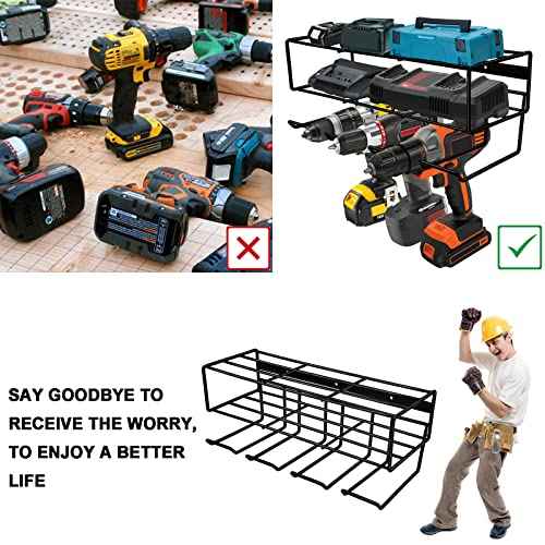 2 Pack Heavy Duty Wall Mounted Power Tool Organizer Floating Tool Shelf Storage Rack and Power Tool Holder