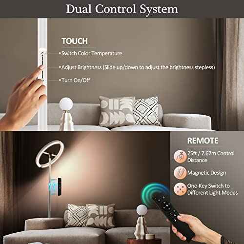 FIMEI Split Floor Lamp, Bright Modern LED Standing Lamp, Stepless Dimming and 4 Color Temperature, Eye-Protection Reading Standing Light for Living Room Bedroom Office, Touch&Remote Control, White