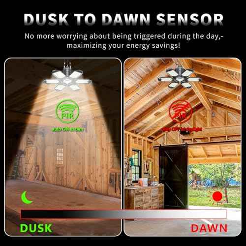 Plug in Garage Light with Motion Sensor - Ultra Bright 200W 20000LM Motion Activated Shop Light with 3 Mode, 6 Deformable LED Panel, Indoor Motion Light Bulb for Garage, Workshop (2 Pack)