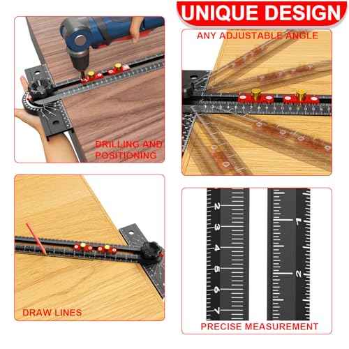 29 Inch Woodworking T Square Ruler, Aluminum Alloy, Adjustable Angle 15-165¡Æ Measurement Tool, Precision Drilling Positioning Guide for Carpentry, Drafting, Contractor, Scribe Crafting, Drywall