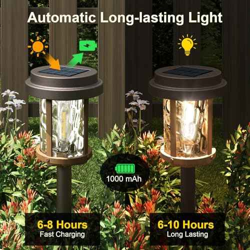 XMCOSY+ Solar Pathway Lights, Dual-Tone Solar Lights Outdoor Waterproof IP65, 20 LM LED Bright Glass Outside Light for Garden Path Yard Walkway Driveway (?Black & Brown)
