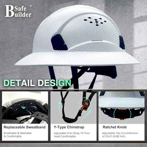 Full Brim Hard Hats Construction Hardhats Safety Helmet Vented Adjustable Lightweight Sunshade Work Caps Industrial Head Protection ANSI Approved