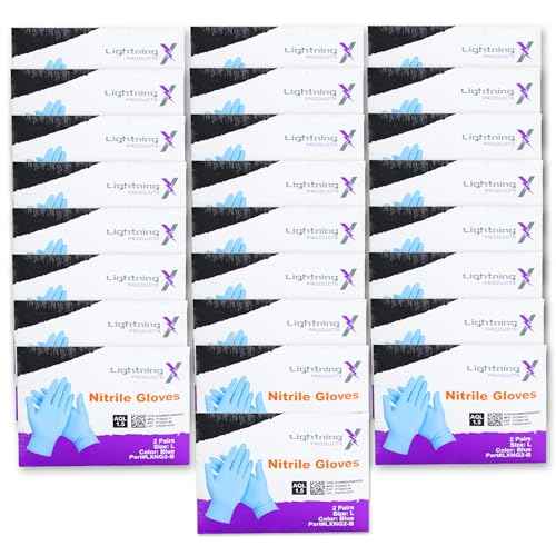 Lightning X Products Blue Nitrile Glove Pairs, Individually Packed, 100 Gloves, 50 Pairs, 25 Carded Packs of 2 Pairs - Large
