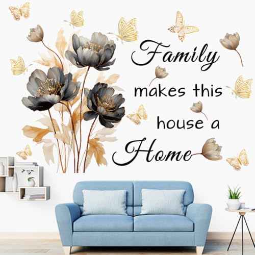 Gold Family Wall Decals Inspirational Wall Quotes Wall Stickers Family Make This House a Home Removable Peel and Stick for Home Decor (Golden Black)