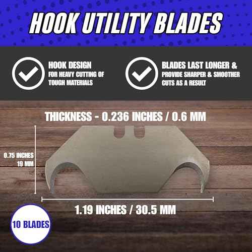 Rapid Edge 1-pack (10 pieces) Hook Blades, Replacement Hook Knife Blades, Dual-curve Utility Knife Blades Fit for Roofing and Flooring Materials
