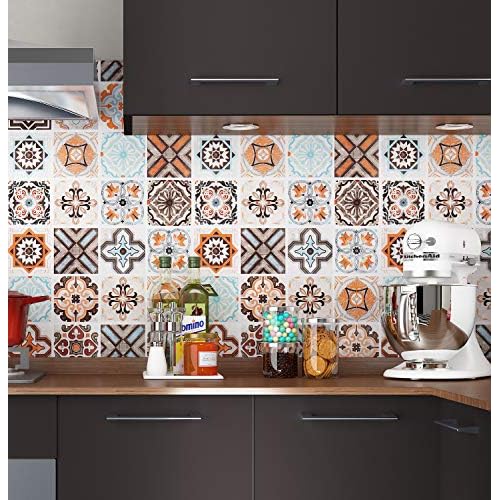 Livelynine Peel and Stick Wallpaper Tile Stickers Moroccan Tile Contact Paper Waterproof Wall Tiles for Bathroom Self Adhesive Wall Paper for Kitchen Walls Removable Vinyl Flooring Roll 15.8x78.8