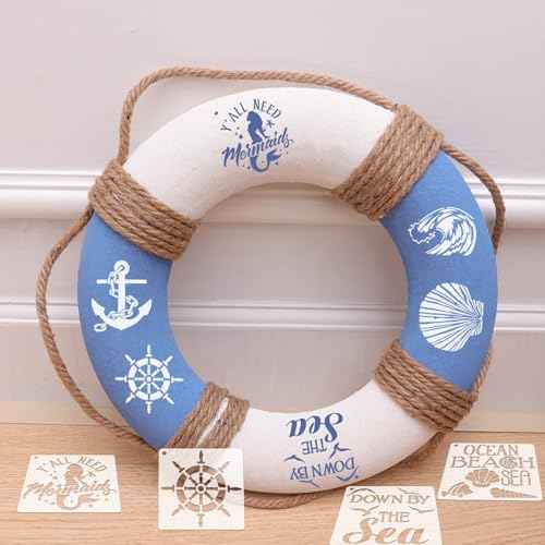 25 PCS Sea Ocean Creatures Stencils Reusable Sea Animal Templates for Painting, Mermaid Stencils for Scrapbooking Drawing Wood Wall Floor Furniture Rock Decor DIY Crafts Projects 5 x 5 Inch