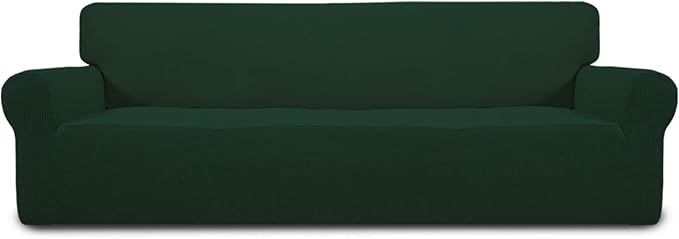 Easy-Going Stretch 4 Seater Sofa Slipcover 1-Piece Sofa Cover Furniture Protector Couch Soft with Elastic Bottom for Kids, Polyester Spandex Jacquard Fabric Small Checks Dark Green