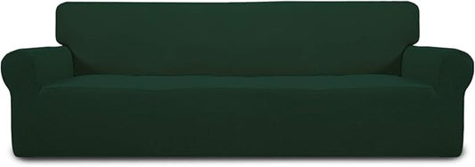 Easy-Going Stretch 4 Seater Sofa Slipcover 1-Piece Sofa Cover Furniture Protector Couch Soft with Elastic Bottom for Kids, Polyester Spandex Jacquard Fabric Small Checks Dark Green