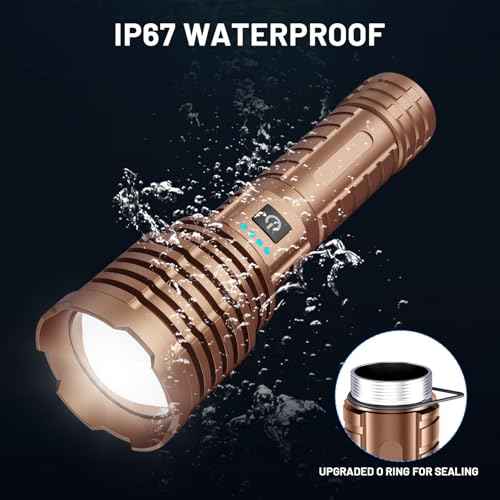 LED Flashlight High Lumens, 6000 Lumens Rechargeable Flashlight, Battery Powered Flashlight, Adjustable Powerful Flash Light with 5 Modes, Waterproof Handheld Flashlight for Home