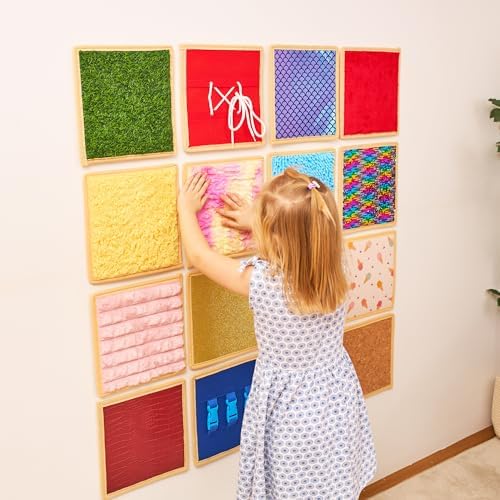 Sensory Wall Panel for Kids | Textured Tiles Sensory | Sensory Wall for Play & Learning | Sensory Mats for Toddlers & Classrooms | Interactive Texture Panels | Sensory Wall 16 Pack