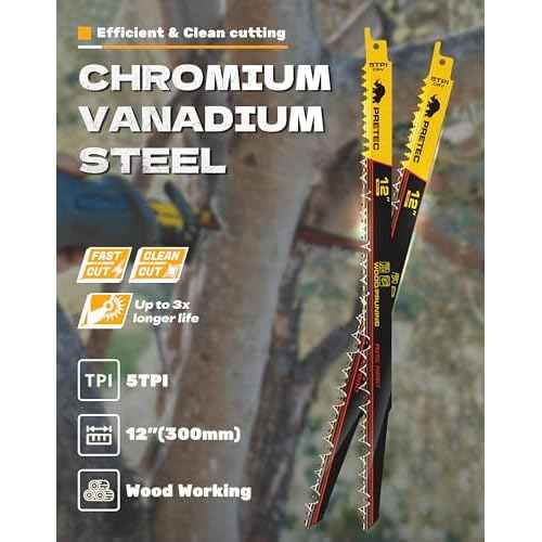 Wood Pruning Reciprocating Saw Blades, 12 Inch Pruning Blades for Reciprocating Saw, High Carbon Steel Reciprocal Saw Blades for Tree Trimming, Wood Cutting with Organizer Case, (10 Pack/5TPI)