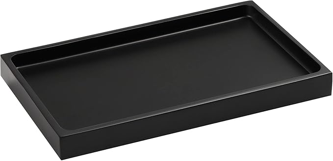 Luxspire Bathroom Vanity Tray, Resin Dresser Jewelry Ring Dish Tank Storage Kitchen Sink Countertop Organizer Plate Holder for Perfume Candles Soap Towel Plant Bathroom Accessories, M, Matte Black