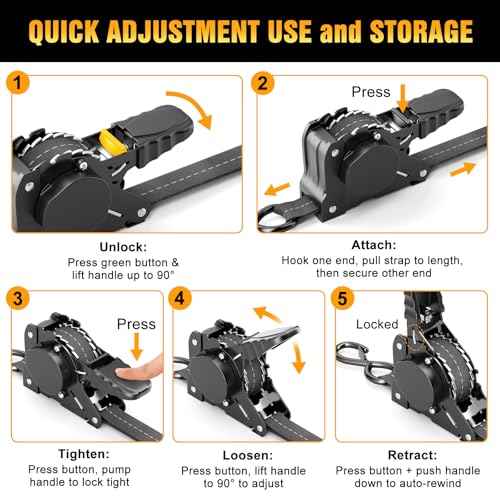 Retractable Ratchet Straps, 1 inch ¡¿ 13 Feet Heavy Duty Auto Self Retractable Ratcheting Tie Down Straps 1500lbs Break Strength, Automatic Ratchet Strap for Truck Bed Cargo Trailer, 4 Pack