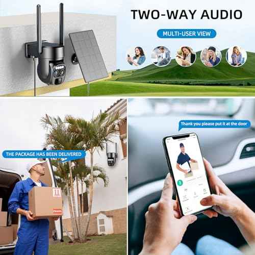 Hawkray Pannel Solar Wireless Outdoor Security Camera£¬ Dual-Lens, 10xZoom, 2K Resolution 3MP 360¡ÆPan/Tilt£¬2.4&5G WiFi Battery Powered Camera with Spotlight Alarm PIR Motion Detection