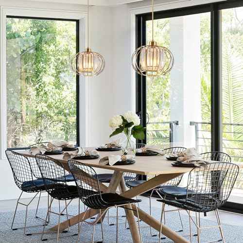 Gold Pendant Light Fixture, Modern Crystal Pendant Lights Kitchen Island, 1-Light Farmhouse Mini Chandelier, Adjustable Brass Hanging Light Fixture for Hallway, Bedroom, Dining Room
