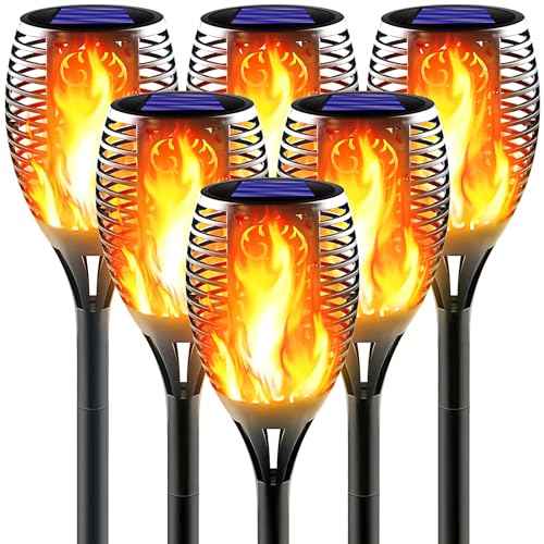 Large Solar Torch Light with Flickering Flame, Outdoor Decorative Solar Tiki Torches - Super Bright LED Landscape Lighting for Yard, Garden, Patio & Pathway Decor, Auto On/Off (6 Pack)