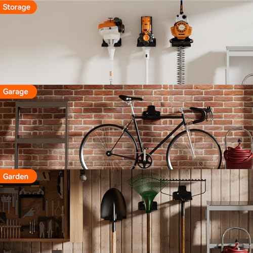 Garage Organization Storage Trimmer Rack, Garden Power Tool Hanger for Grass Trimmer, Hedge Trimmer, Garden Tools, Heavy Duty Weed Whackers Holder Wall Mounted Tool Organizer, 3 Packs