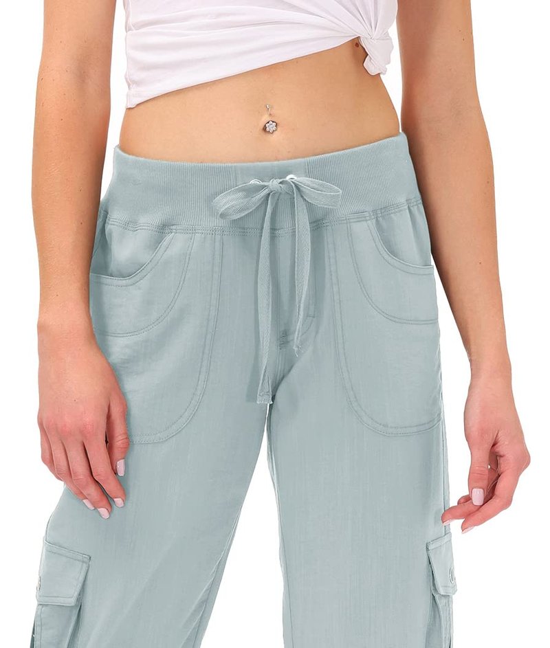 MoFiz Womens Capris with Pockets Loose Fit Casual Capri Pants Dressy Lightweight Ladies Baggy Cargo Pants for Hiking Light Gray L