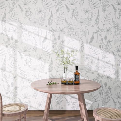 White and Green Wallpaper Peel and Stick Floral Vintage Wall Paper Boho Self Adhesive Green Leaf Contact Paper Removable for Bedroom Bathroom Cabinets Shelf Drawer 17.7''x118'
