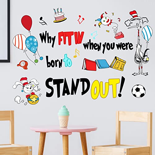 Maydahui Why Fit in When You were Born to Stand Out Wall Decal Dr Seuss Quote Wall Vinyl Sticker (21.2 x 30.6 Inch) Peel Stick Removable Kids Room Art Mural Decor for Baby Bedroom Nursery Classroom
