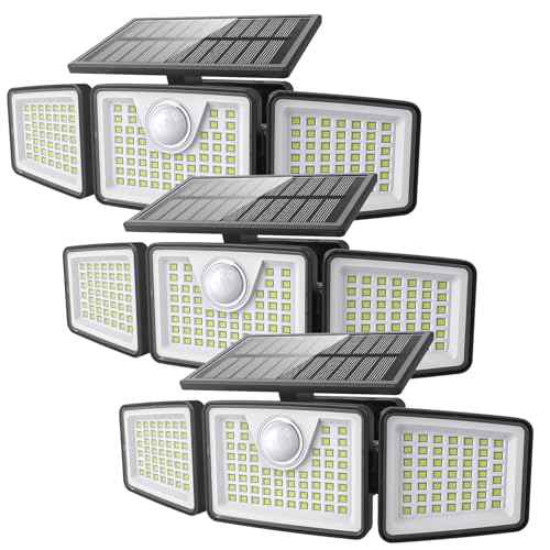2500LM Solar Lights Outdoor with Motion Sensor,3 Head 270¡Æ Wide Angle Street Area Lights,IP65 Waterproof Security Lighting with 3 Modes(Non-Remote,3 Pcs)