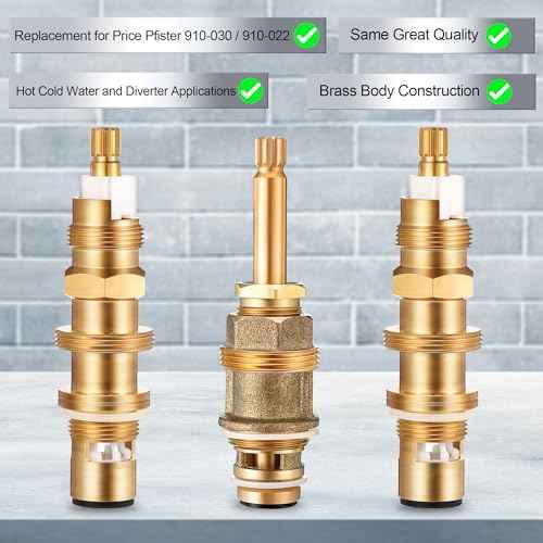 Dreyoo Ceramic Disc Cartridge Replacement for 910-030, Diverter Stem Replacement for 910-022, Shower Valve Faucet Cartridge Compatible with Price/Pfister, Hot Cold Diverter, Brass Construction