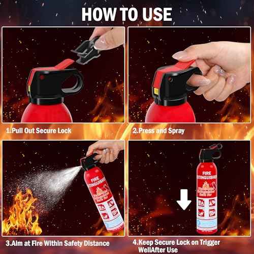4 Pack Fire Extinguisher for Home, Kitchen, Car, and Grill,Ompact Water-Based A, B, C, K Extinguisher with Portable Non-Toxic Prevent Re-Ignition Easy Clean