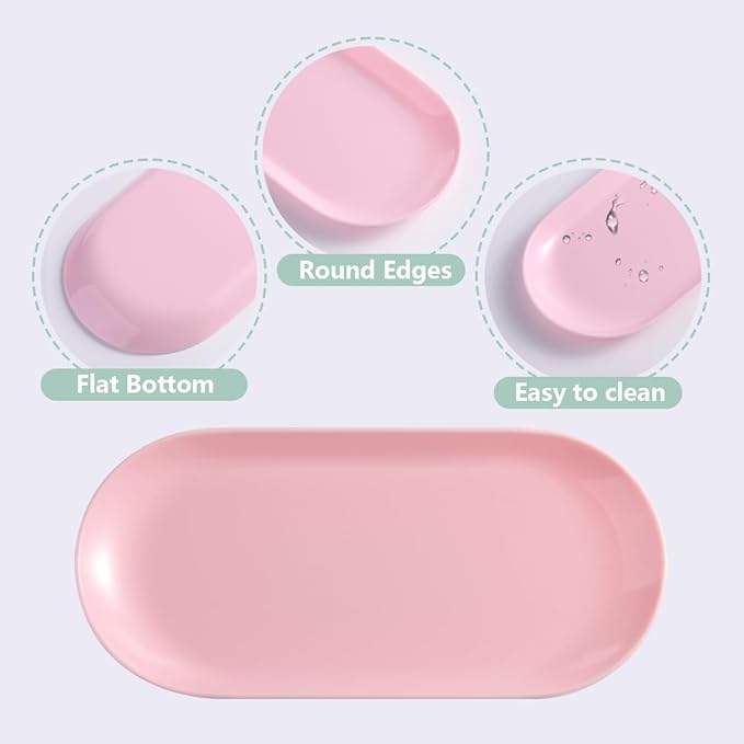 3Pcs Manicure Tools Storage Tray, Oval Plastic Storage Dish Nail Art Accessory Display Trays, Jewelry Rhinestone Organizer Plate, Makeup Cosmetic Nail Decorations Storages PlateÃ¯Â¼ÂPinkÃ¯Â¼Â