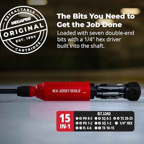 MEGAPRO¢ç NHL¢ç Team Edition Multi-bit Screwdriver | Officially Licensed NHL¢ç Gear | Durable, Ergonomic, Pro-Grade Screwdriver (New Jersey Devils¢ç)