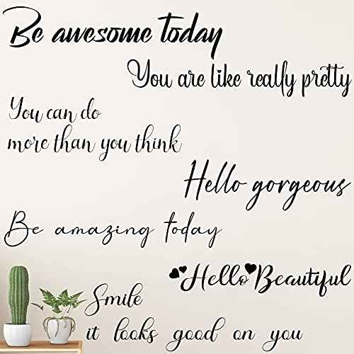 7 Pieces Inspirational Quote Mirror Decals Vinyl Wall Art Be Amazing Today Be Awesome Today Hello Gorgeous Hello Beautiful Decals Motivational Quote Wall Stickers for Bedroom Living Room Decoration