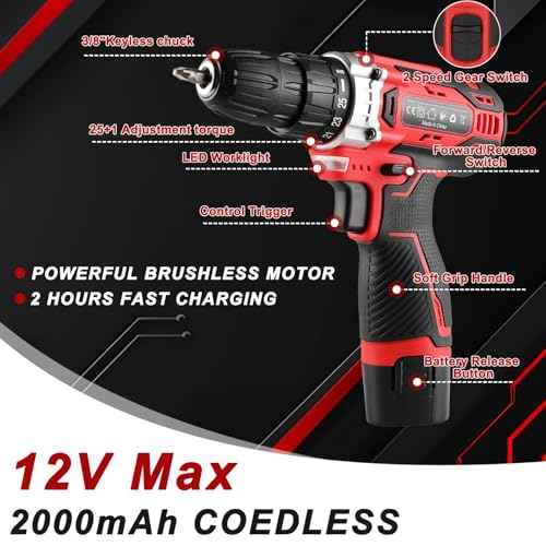 TLGREEN 138 Pcs Tool Set with 12V Cordless Drill ?Power Hand Tool Kit with Magnetic Drill Bit Set, 2-Speed Control & Fast Charging,Home Tool Kit for DIY, Repairs,Lightweight Toolbox for Men & Women